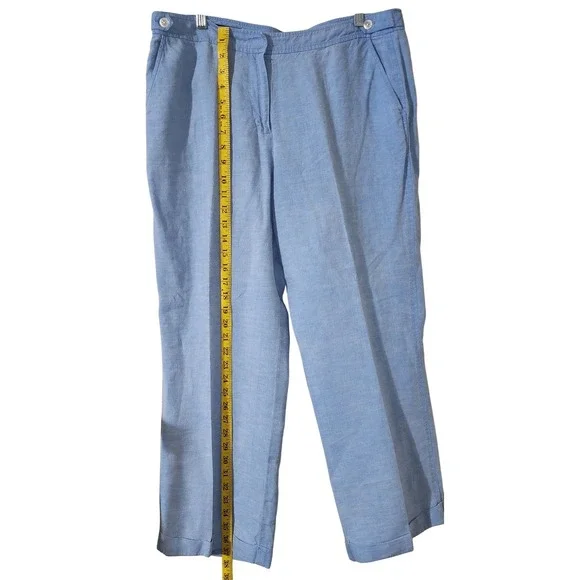Lands' End Linen Cropped Pants Blue Lightweight Summer Casual Size 14P - Picture 6 of 6